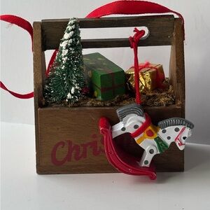 Christmas Wooden Box with Rocking Horse Ornament